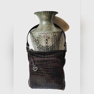 Brighton Chocolate Brown Moc Croc Embossed Organizer Shoulder‎ Bag Handbag Purse
